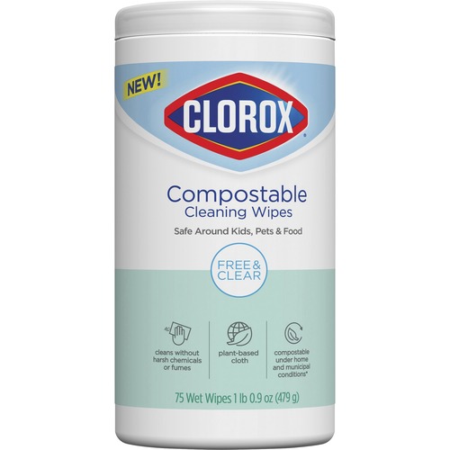 Clorox Free amp Clear Compostable Cleaning Wipes  CLO32486