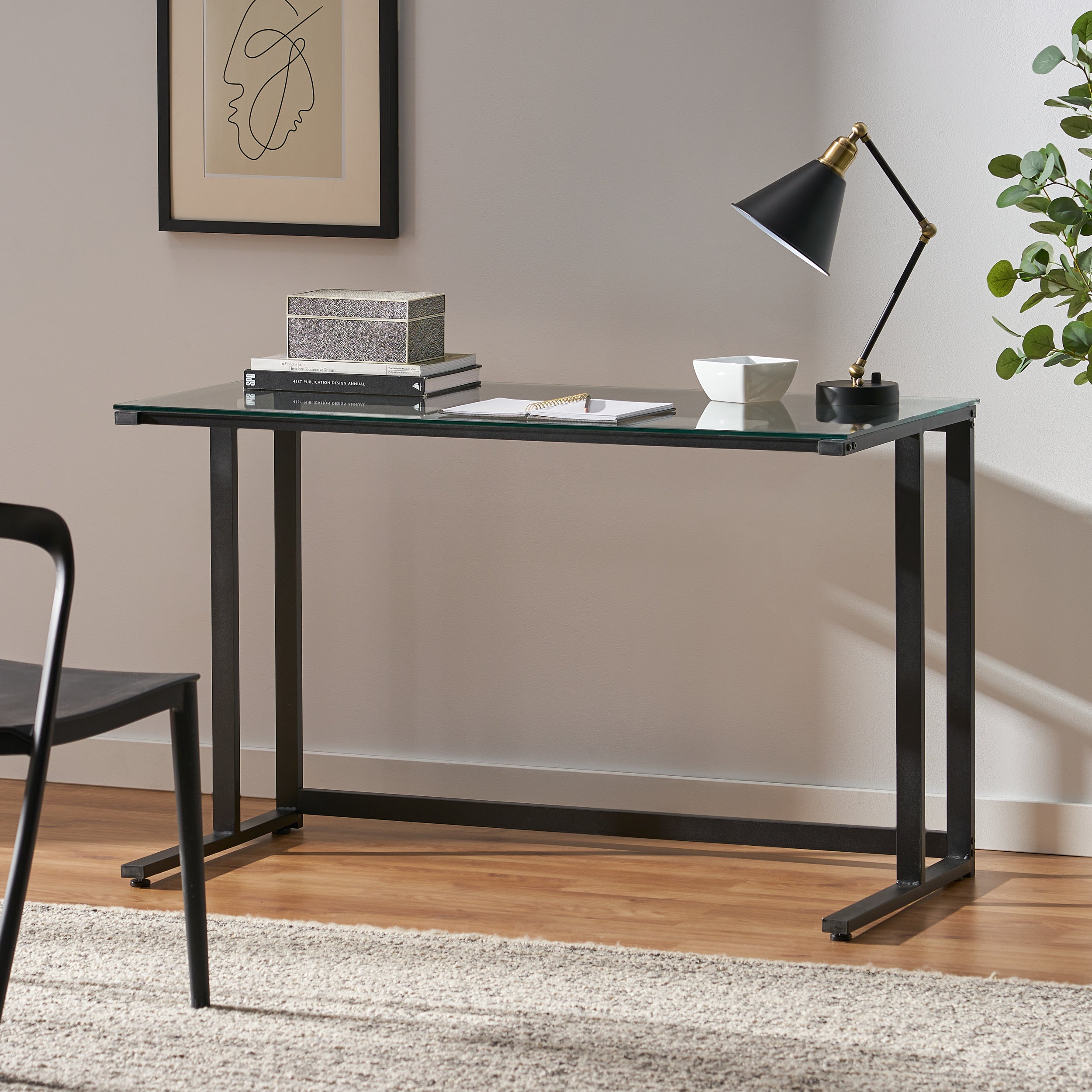 Mumford Modern Rectangular Black Iron and Glass Computer Desk