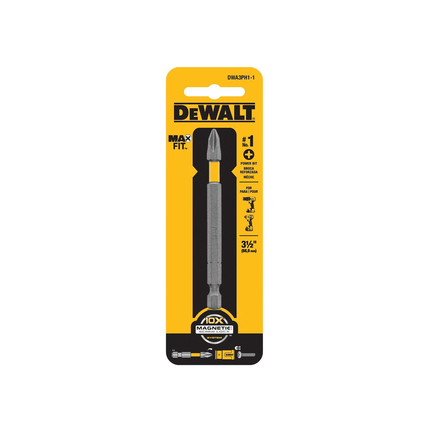 DW Max Fit Phillips #1 X 3-1/2 in. L Power Bit S2 Tool Steel 1 pc