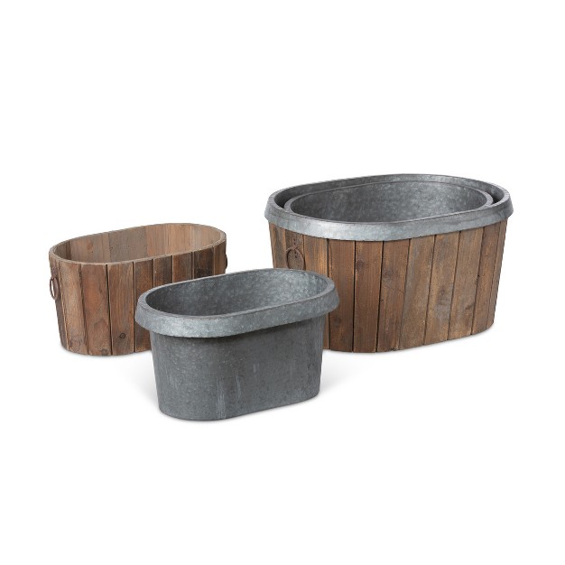 Park Hill Collection Galvanized Wooden Oval Tub