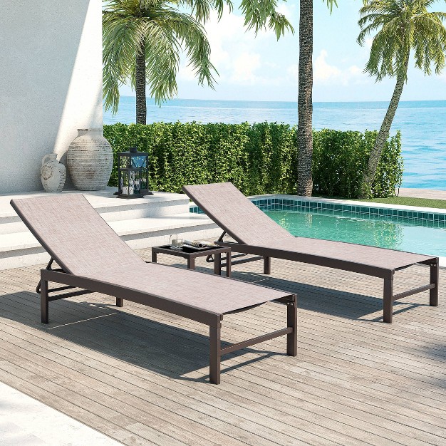 3pc Outdoor Five Position Adjustable Aluminum Curved Lounge Set Beige Crestlive Products