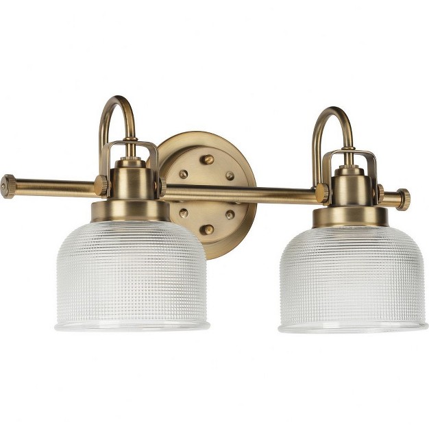 Progress Lighting Archie Collection 2 light Wall Sconce Vintage Brass With Prismatic Glass Shade