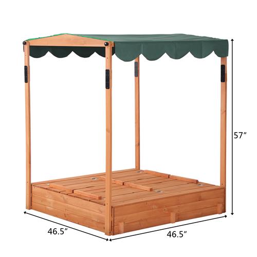 JOYMOR Kids Wooden Sandbox with Canopy Cover Outdoor Sandbox with Built in Bench Seat 47x47 inch Cedar Sandbox Play Station with Liner for Backyard, Home and Lawn UV-Resistant