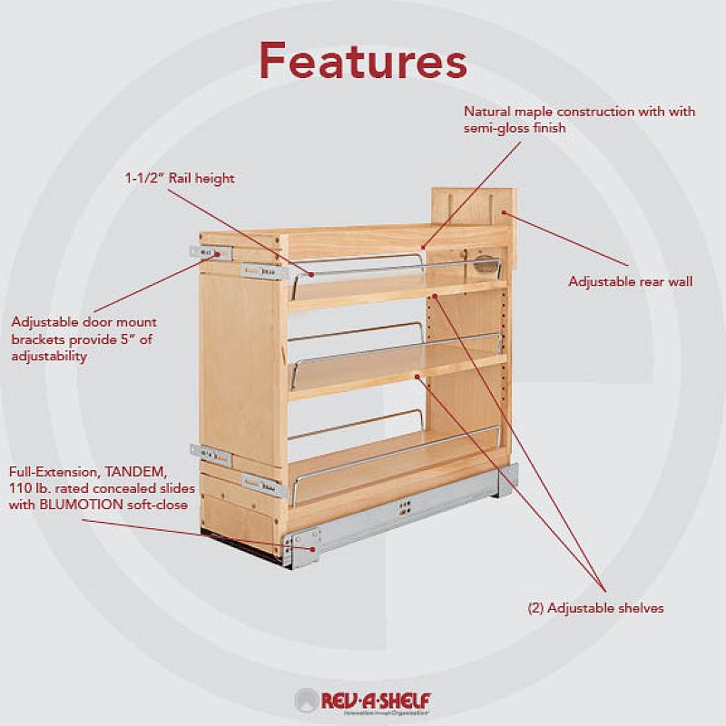 Rev-A-Shelf 8 Door/ Drawer Base Cabinet Organizer Soft-Close， 448-BDDSC-8C