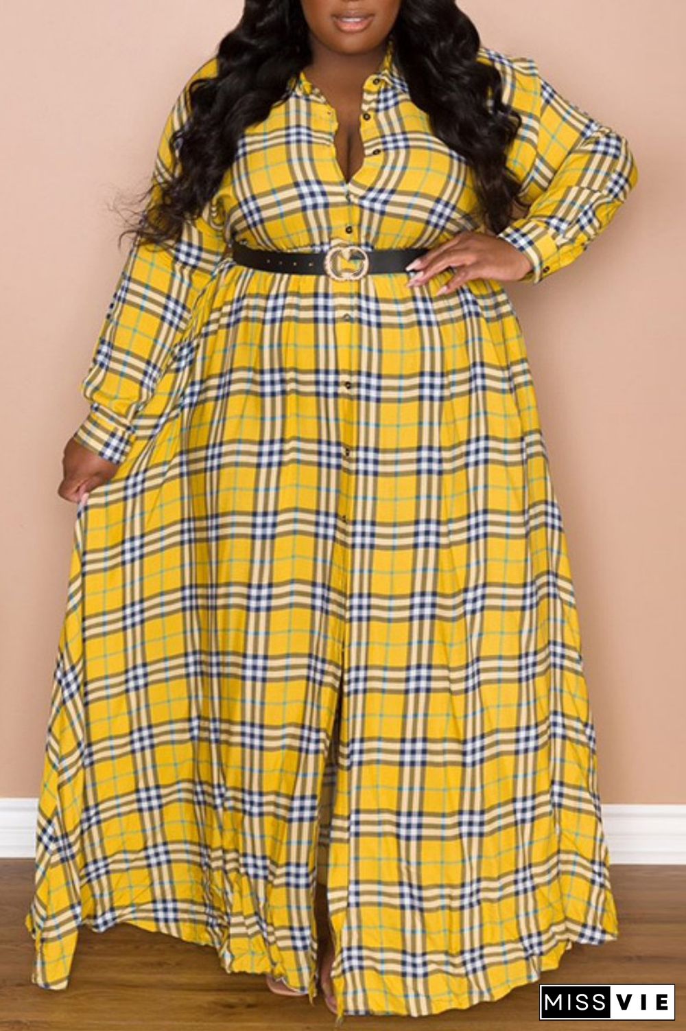 Multicolor Casual Print Patchwork Turndown Collar Shirt Dress Plus Size Dresses (Without Belt)