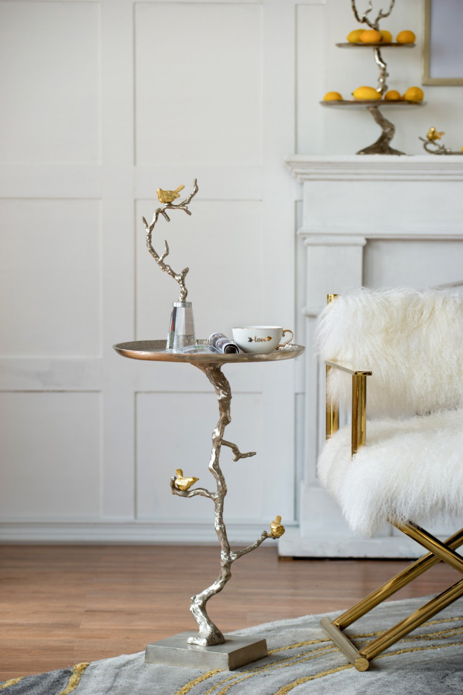 28 quotAluminum Silver Branch Accent Table With Gold Birds   Rustic   Console Tables   by GwG Outlet  Houzz