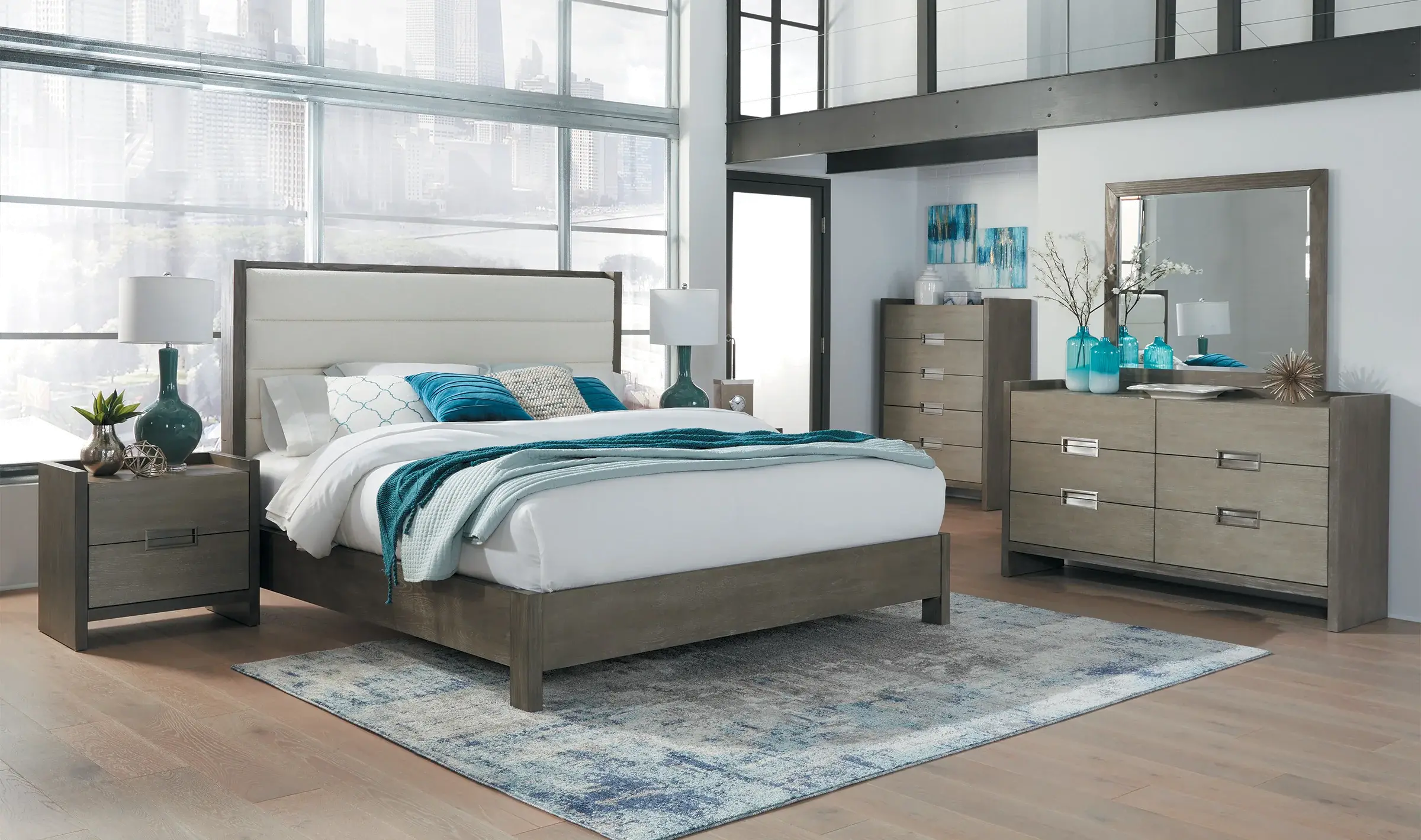 Serenity Washed Oak Queen Platform Bed