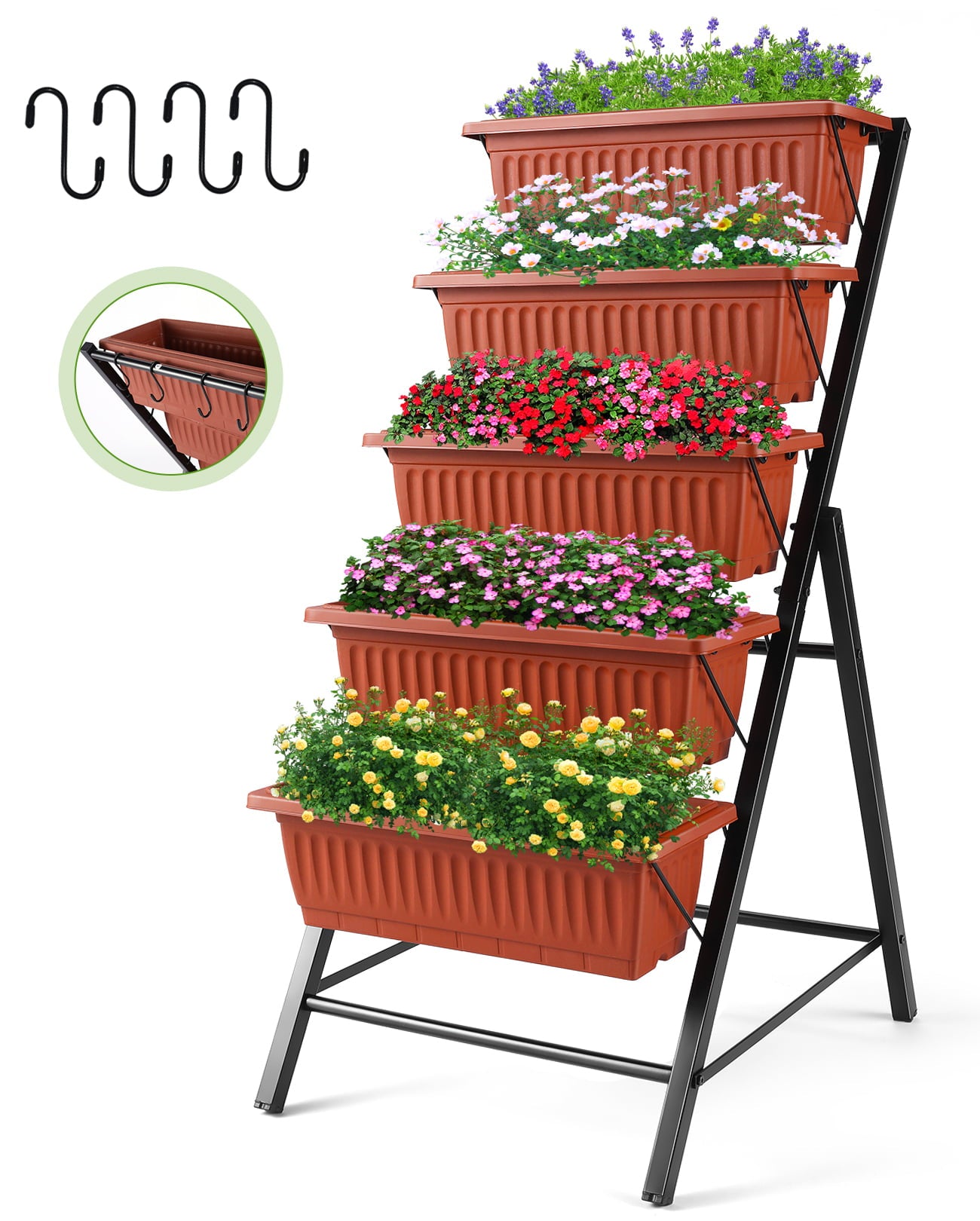 4Ft Planter Box 5-Tiers Vertical Raised Garden Bed with Drain for Patio Vegetables, Flowers Herb, 26