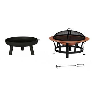 Pure Garden 27.5 in. W x 13.5 in. H Round Steel Wood Burning Outdoor Fire Pit with Storage Cover HW1500256