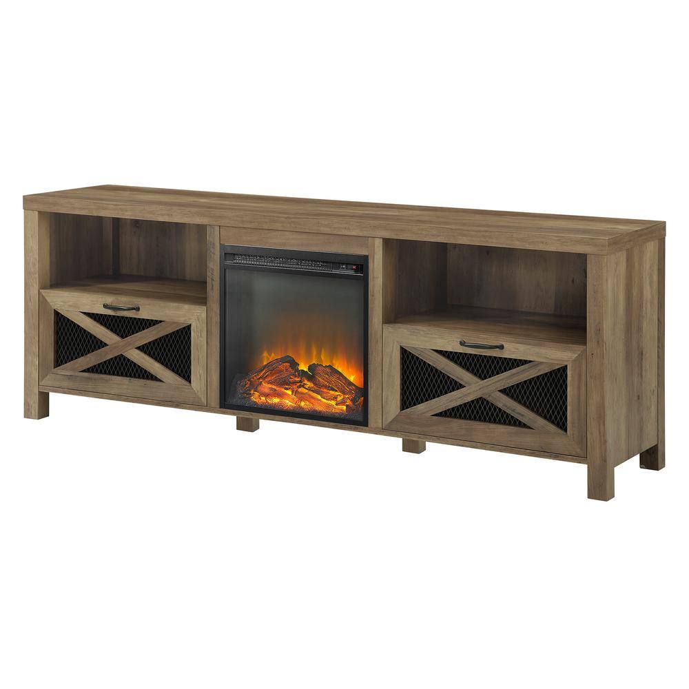 Walker Edison Furniture Company Abilene 70 in. Barnwood TV Stand with Electric Fireplace (Max tv size 78 in.) HD8105