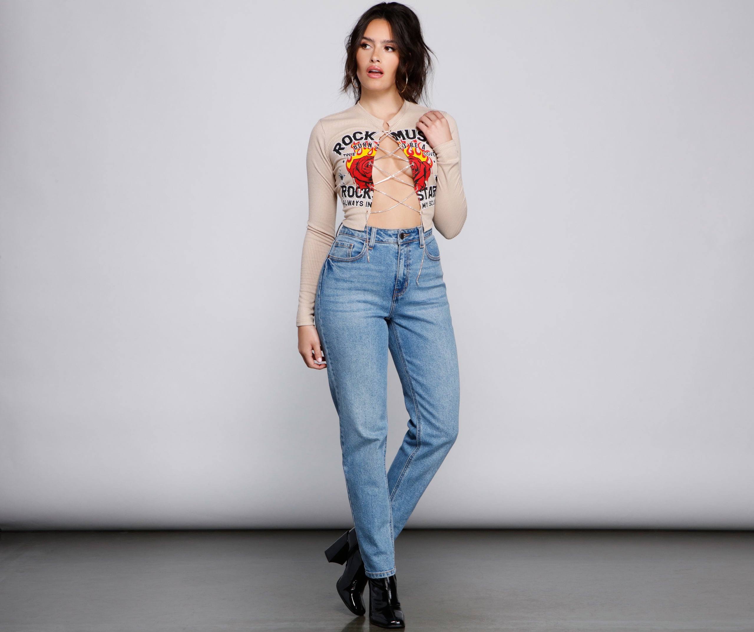 Born To Rock Rhinestone Crop Top