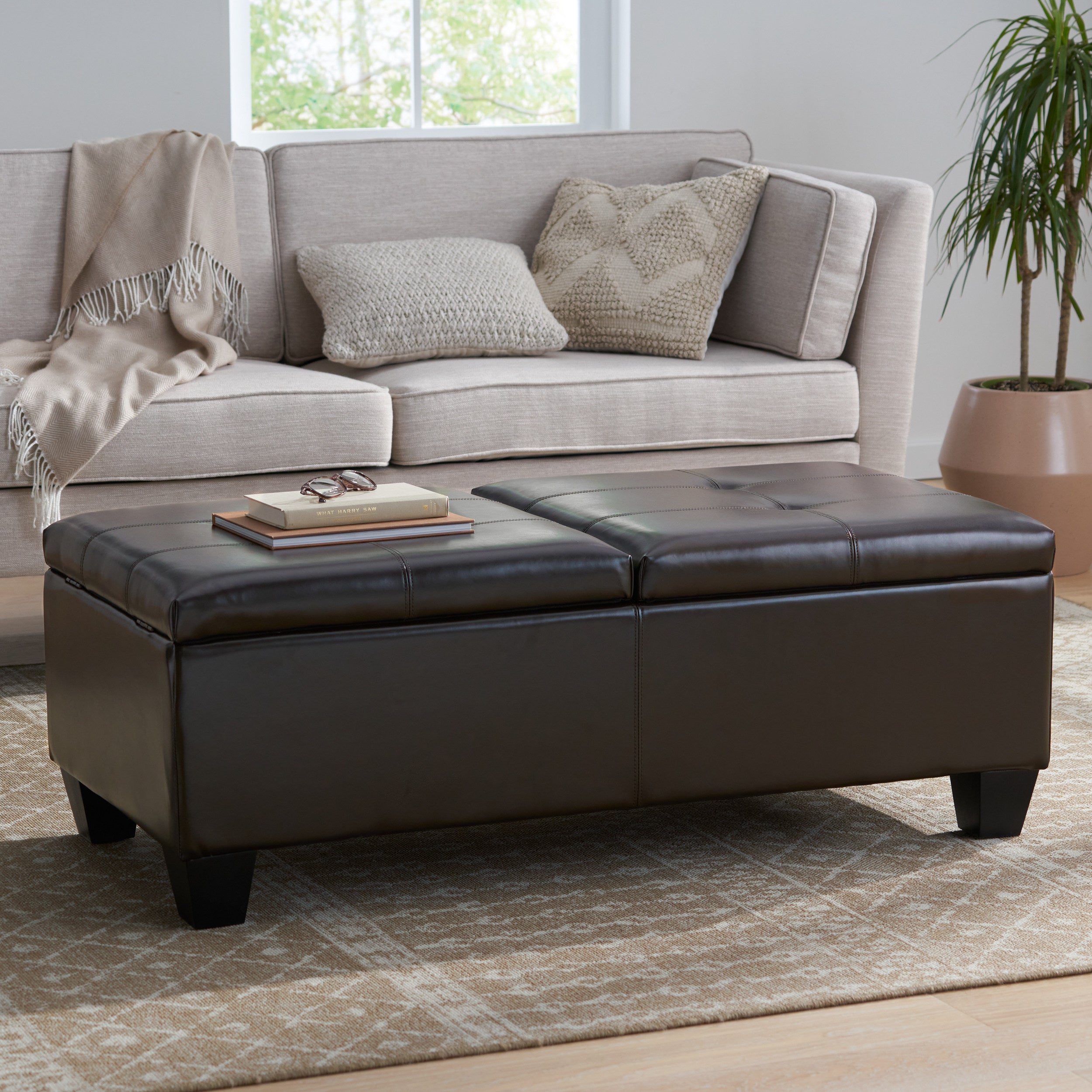 Alpine Leather Storage Ottoman Coffee Table