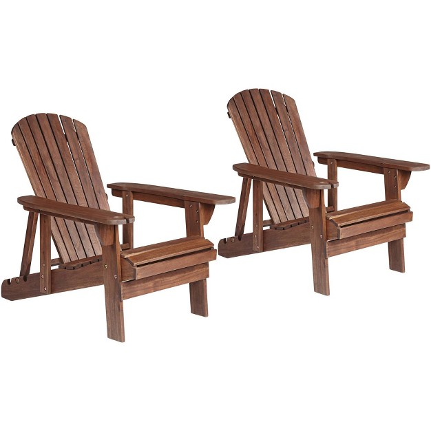 Teal Island Designs Kava Dark Brown Wood Outdoor Adirondack Chair With Wine Holder Set Of 2