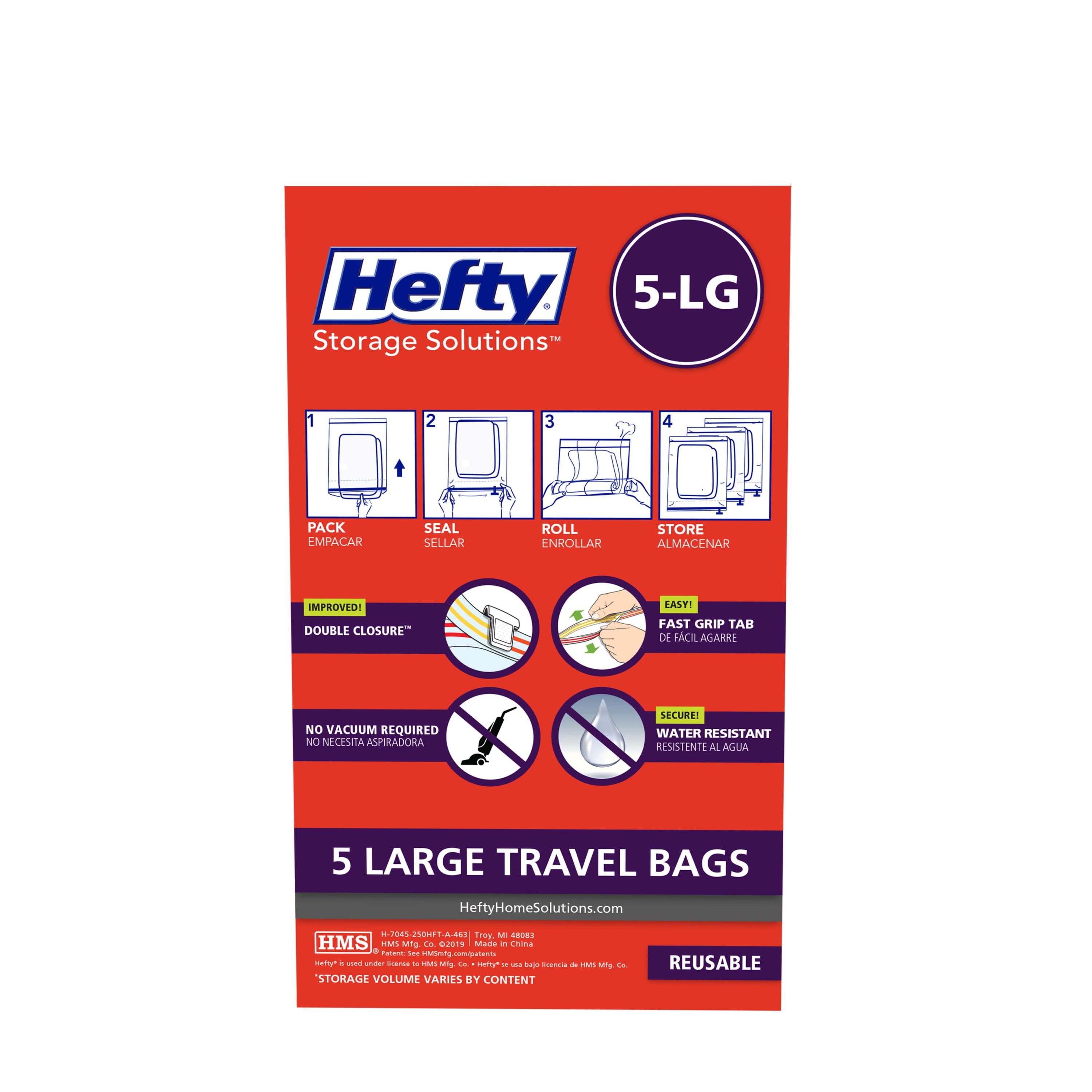 Hefty SHRINK-PAK 5 Large Travel Bags