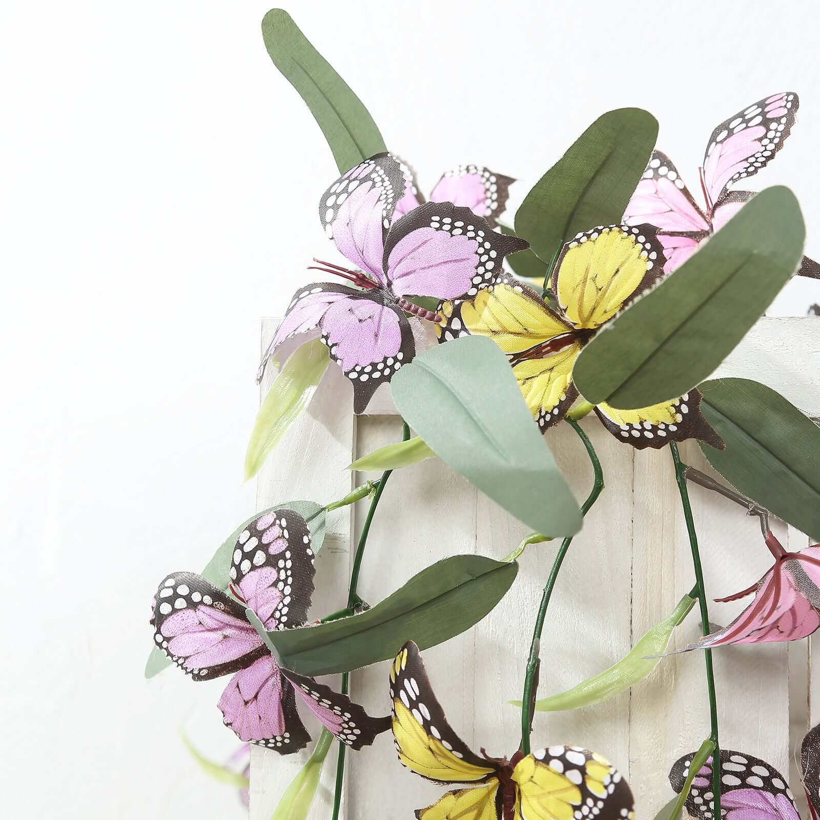 3 Pack Faux Butterfly Flowers Garland with Willow Greenery Leaves, Artificial Garland Vines - 6ft