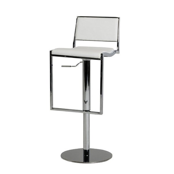 Cid 33 Inch Adjustable Modern Barstool， White Leather， Chrome Metal Frame - 16L x 16W x 33-41H， in inches