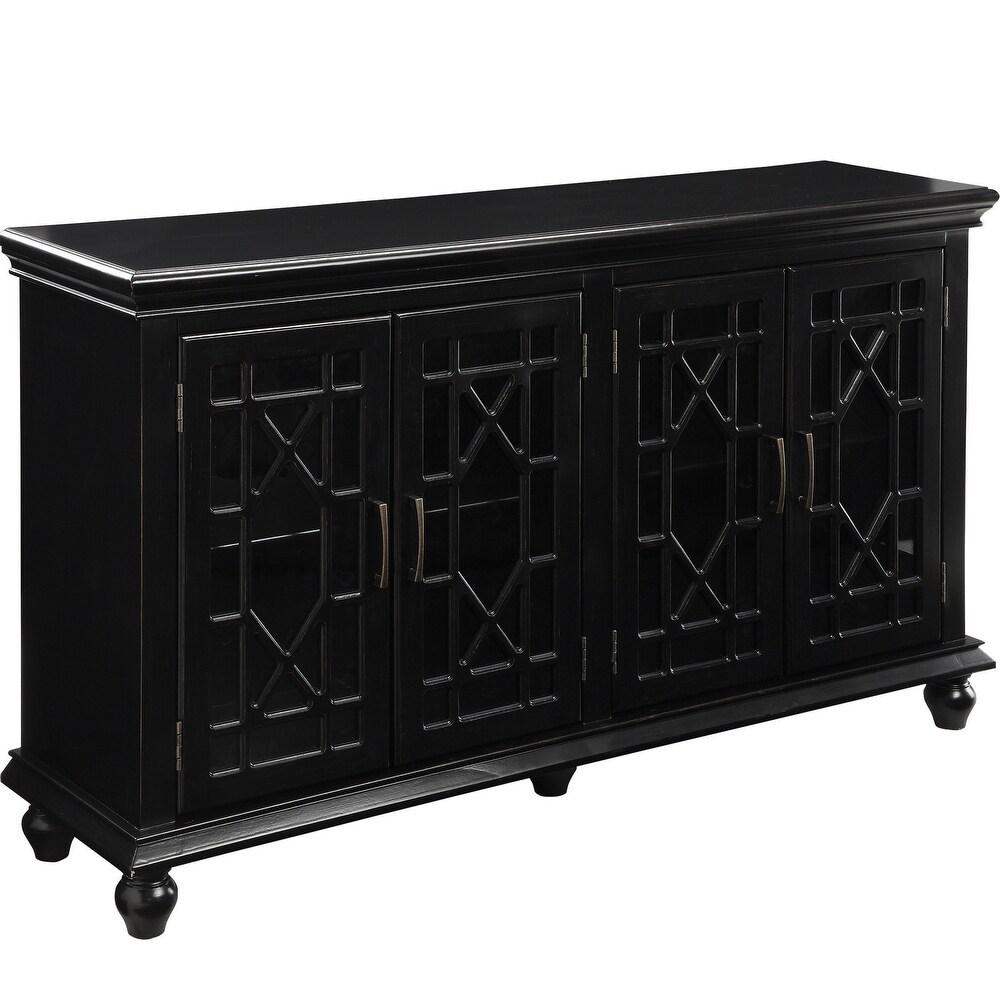 Decorative Lattice Overlay Design Black 4 door Accent Buffet Cabinet