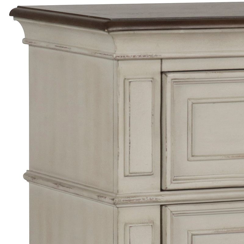 Two Drawer Wooden Nightstand with Bracket Legs， White and Brown