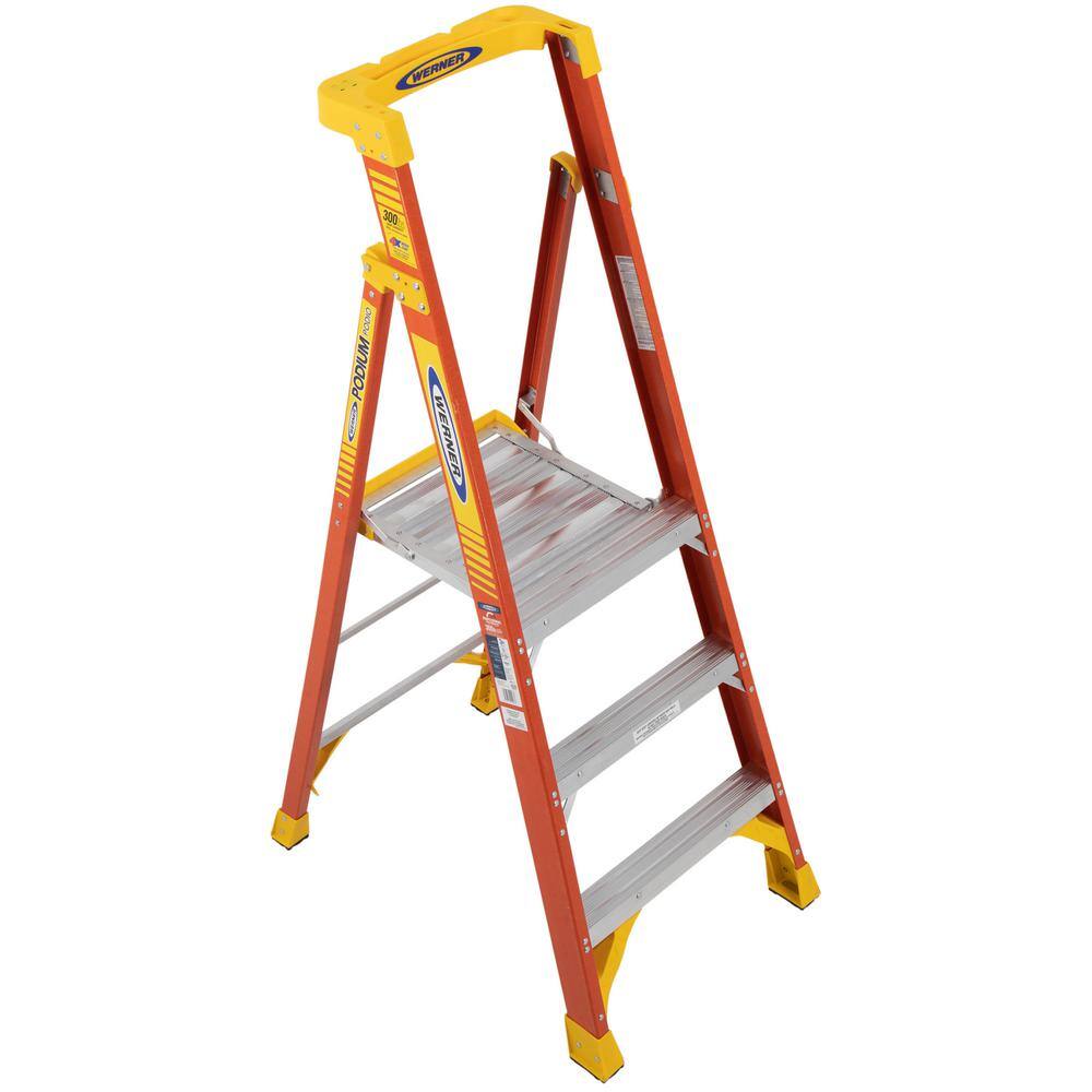 Werner 3 ft. Fiberglass Podium Step Ladder (9 ft. Reach) 300 lbs. Type IA Duty Rating PD6203