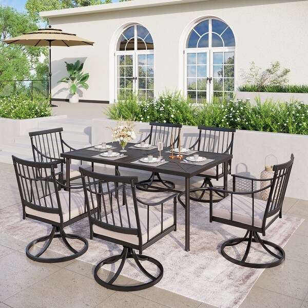 MAISON ARTS 7Piece Outdoor Dining Set for 6，Metal Steel Dining Table with Umbrella Hole