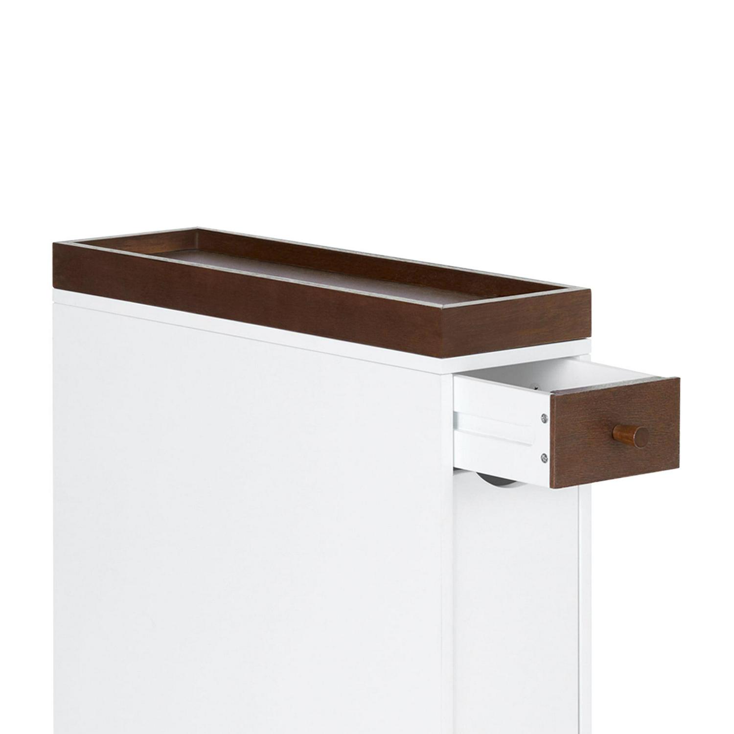 Teamson Home Narrow Cabinet with Drawers and Tray 6.5 L x 24.5 H， White/Brown