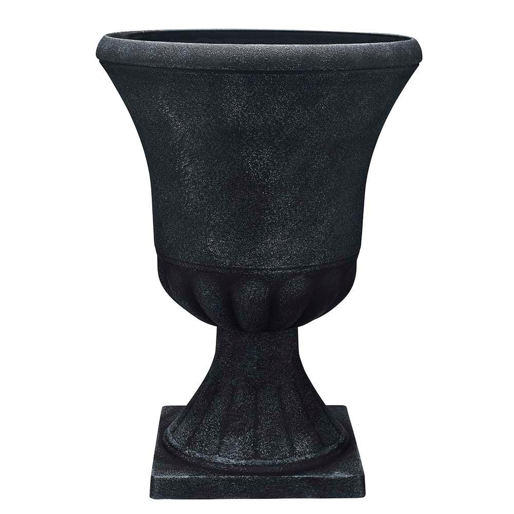 Southern Patio Winston Large 16 in. x 21 in. Black Resin Composite Urn Planter EB-029816