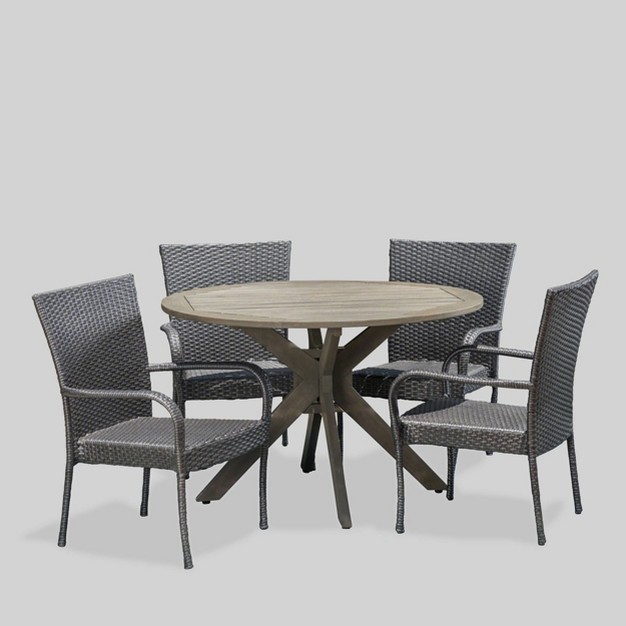 Avoca 5pc Acacia Wood And Wicker Dining Set Gray Christopher Knight Home