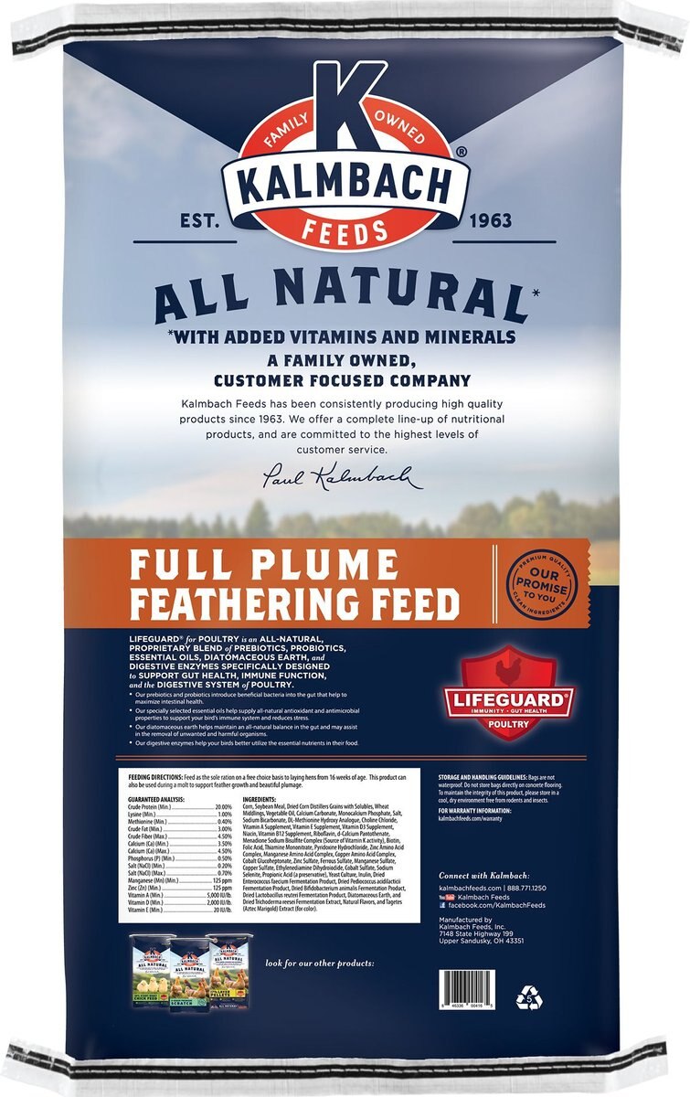 Kalmbach Feeds All Natural 20% Protein Full Plume Feathering Chicken Feed， 50-lb bag