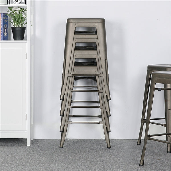 Alden Design Industrial Metal 30 Stackable Backless Bar Height Stools， Set of 4， Gunmetal Gray