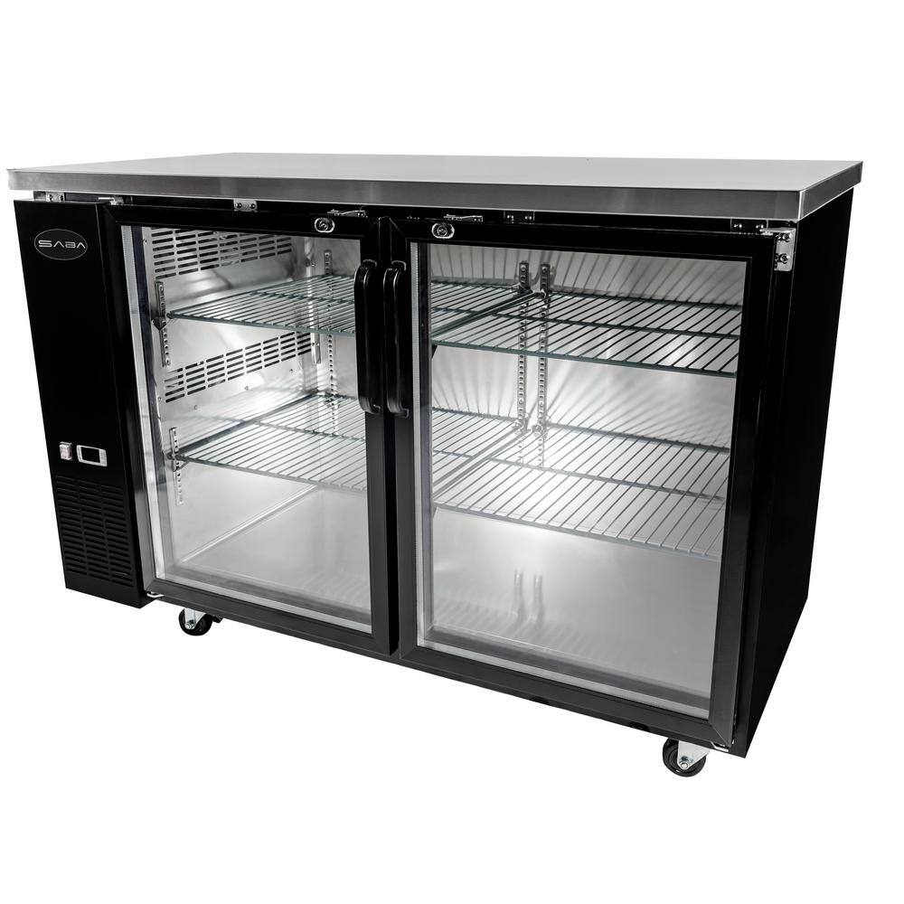 SABA 60 in. W 15.8 cu. ft. Commercial Under Back Bar Cooler Refrigerator with Glass Doors in Stainless Steel with Black SBB-24-60G