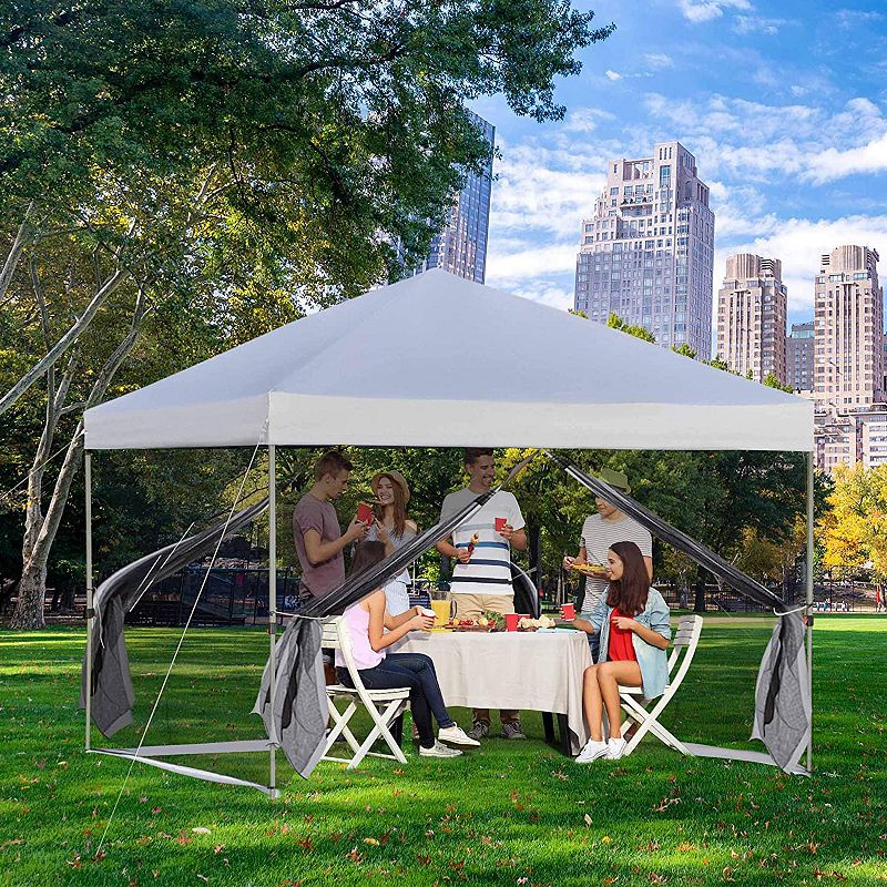 F.C Design 10' x 10' Portable Folding Tent Gazebo Outdoor with Removable Sidewalls， Mesh Curtains， Carrying Bag