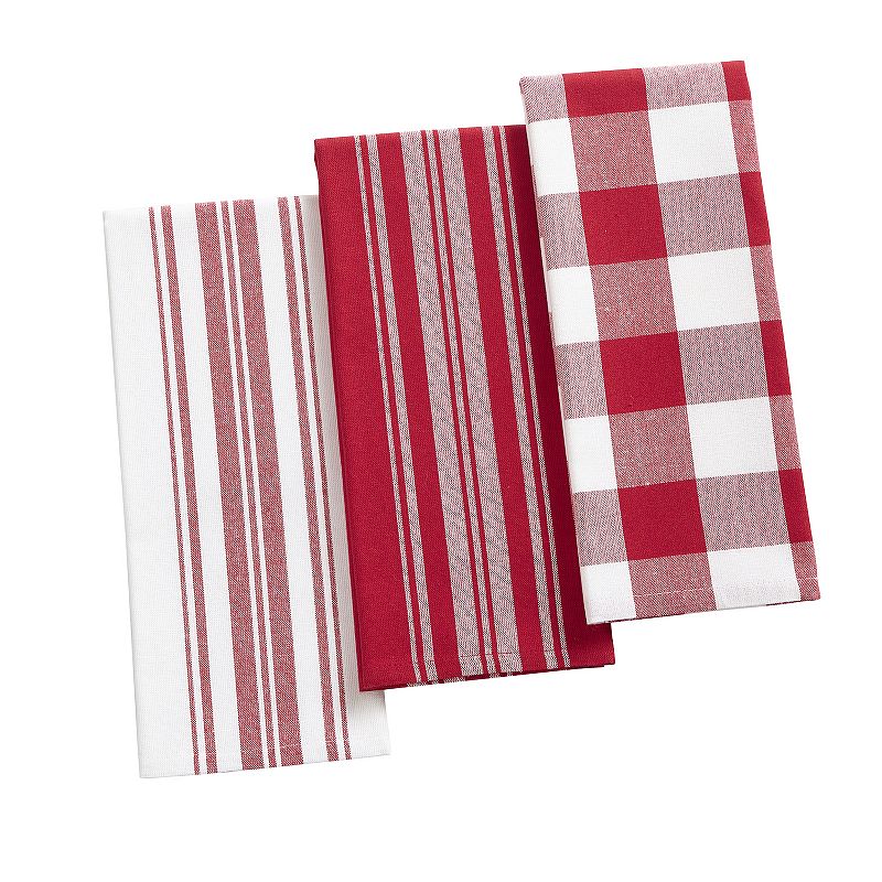 Elrene Home Fashions Farmhouse Living Stripe and Check Kitchen Towels， Set of 3