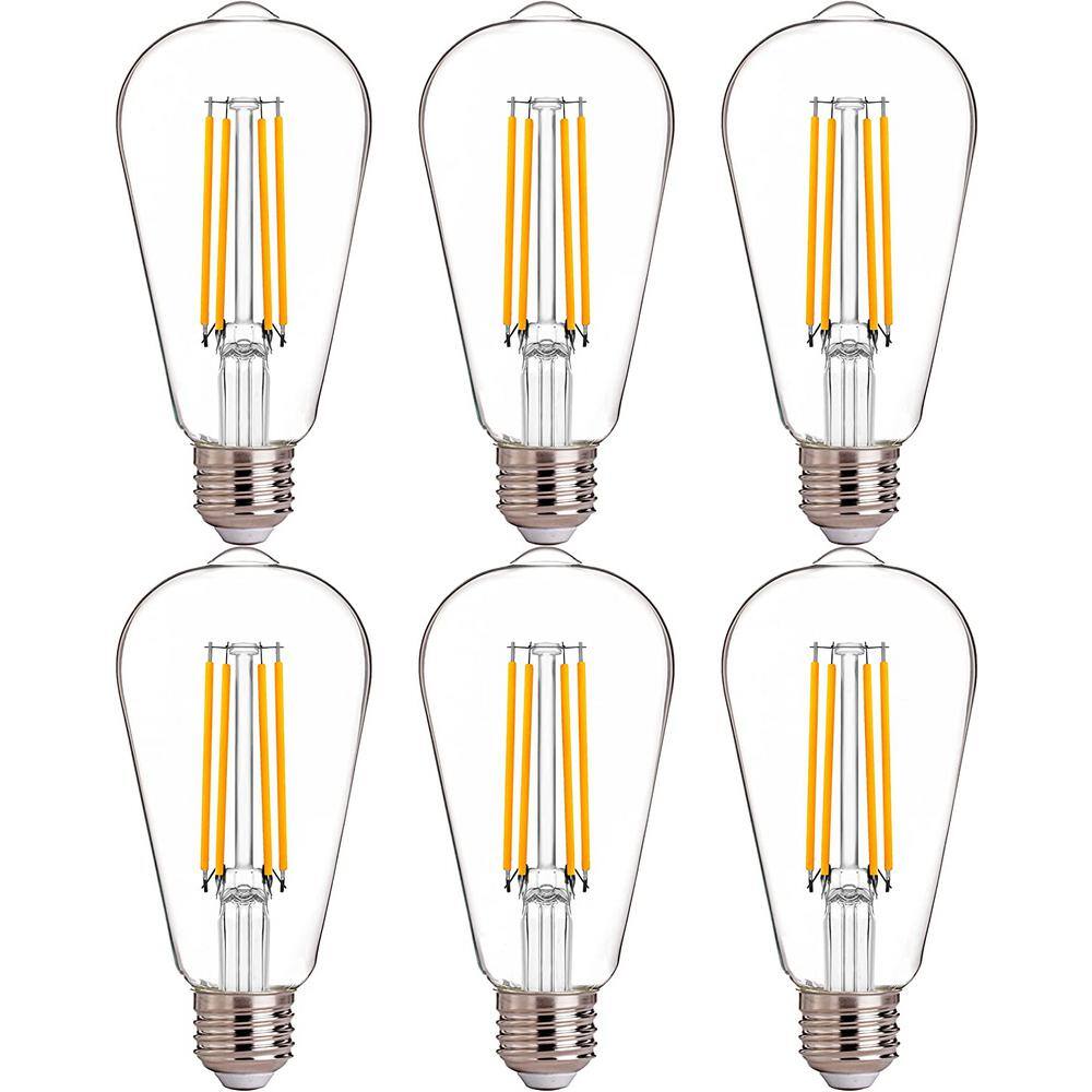 FLSNT 100-Watt Equivalent ST19 Dimmable LED Straight Filament bulb Vintage Edison Bulbs E26 Base 2700K Soft White (6-Pack) DSST1975FIL-CL27-6-F