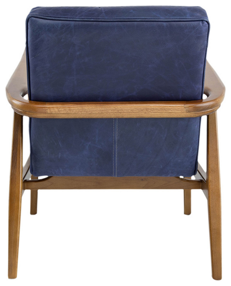 Benzara BM284913 Accent Armchair  Channel Tufted Genuine Leather  Indigo  Brown   Midcentury   Armchairs And Accent Chairs   by Uber Bazaar  Houzz