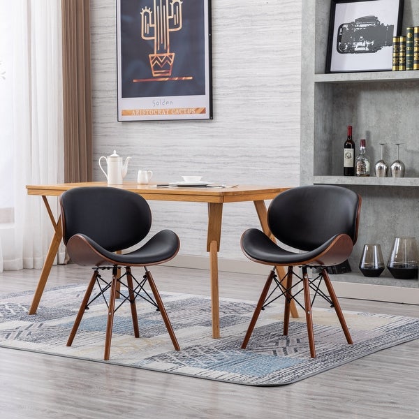 Contemporary Accent Chairs， Upholstered Faux Leather Curved Back [Set of 2] Easy to Clean for Dining Kitchen