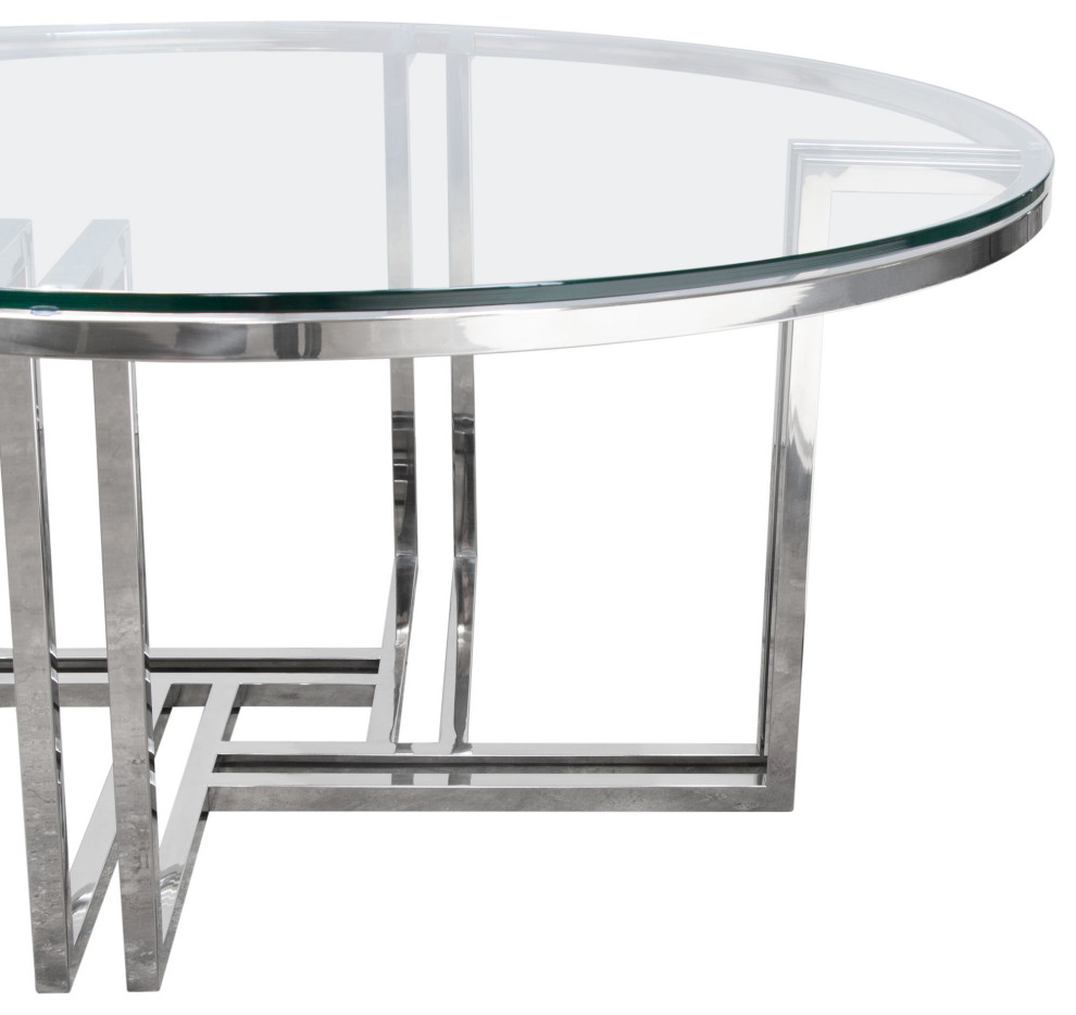 Steel Round Cocktail Table Clear Tempered Glass Top   Contemporary   Coffee Tables   by Sideboards and Things  Houzz