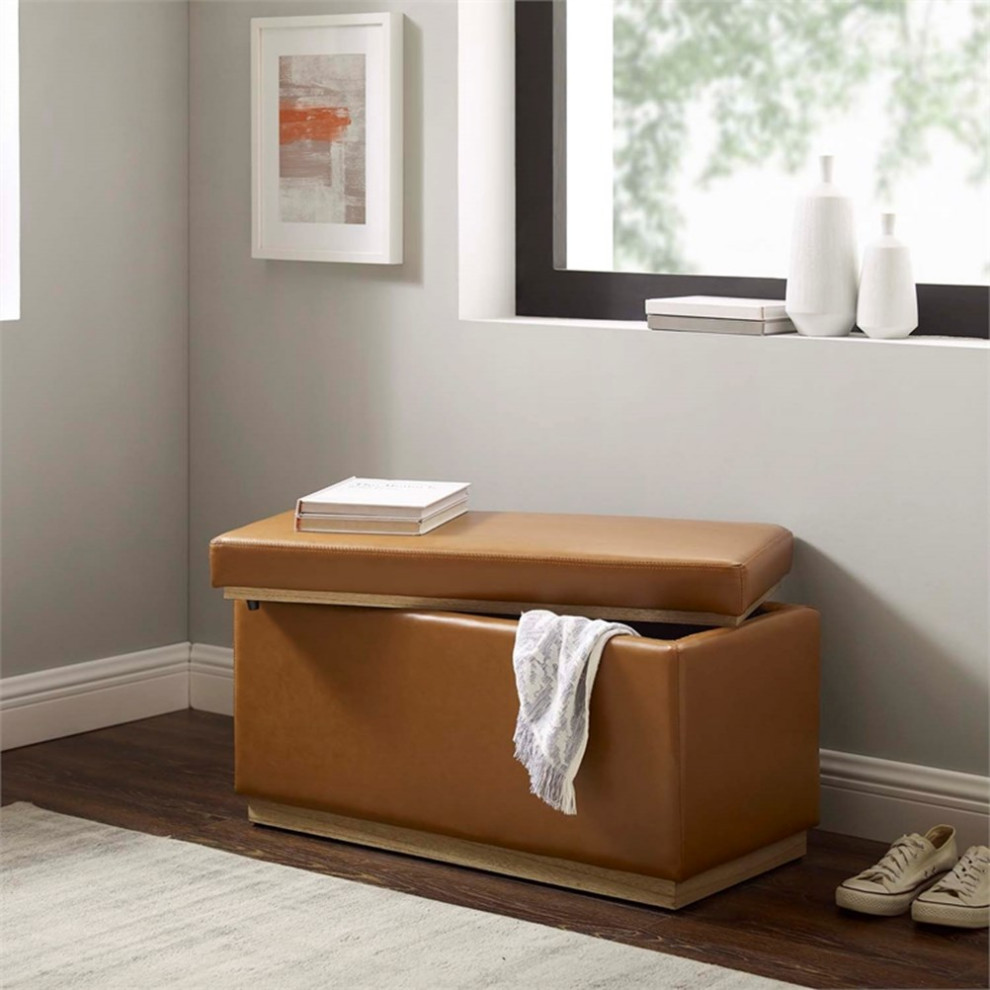 Linon Hawn Rectangle Faux Leather Storage Ottoman in Black   Contemporary   Footstools And Ottomans   by Homesquare  Houzz