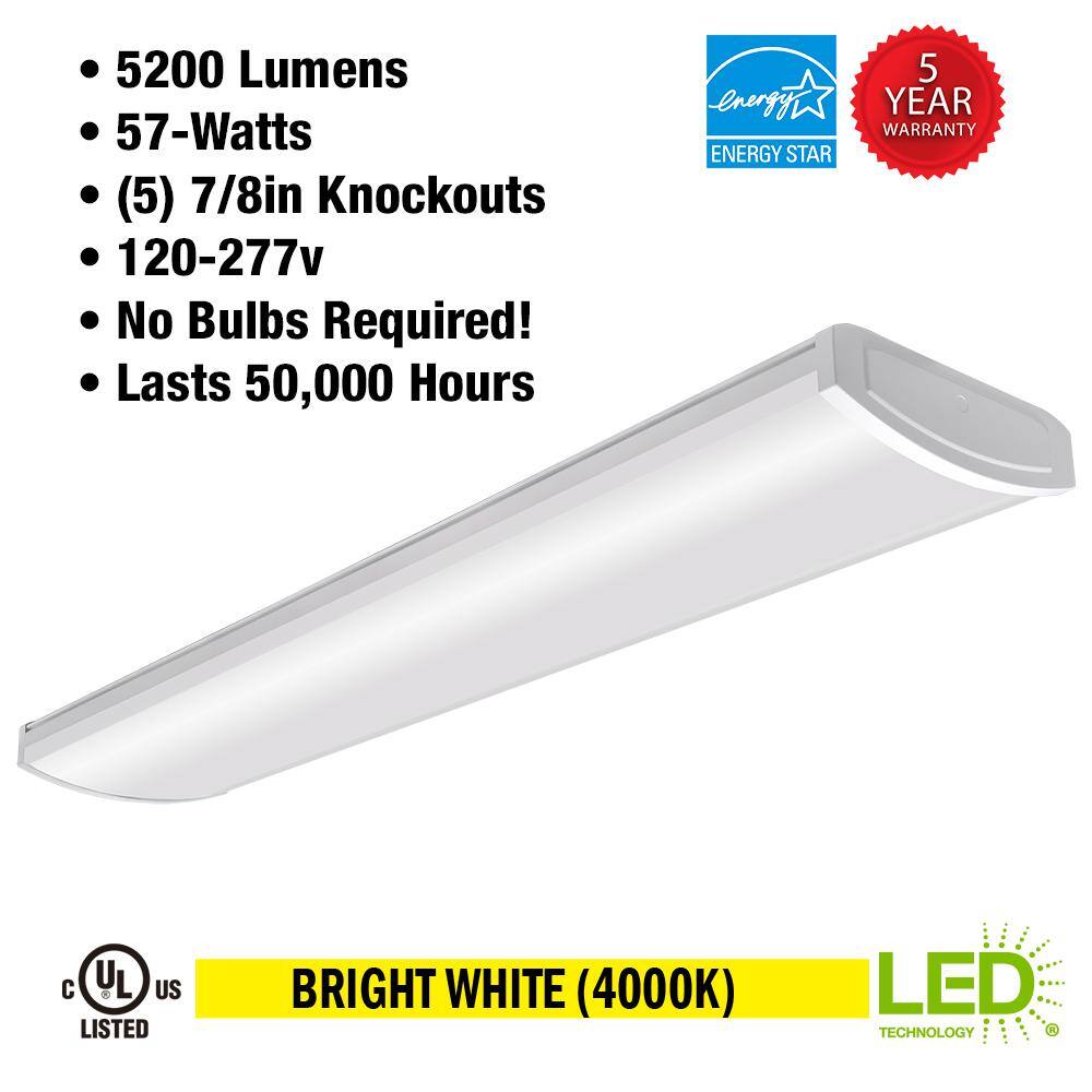 Commercial Electric 4 ft. 5200 Lumens LED Wraparound Light Garage Light Shop Light Office Warehouse Lighting 120-277v 4000K Bright White 54677691