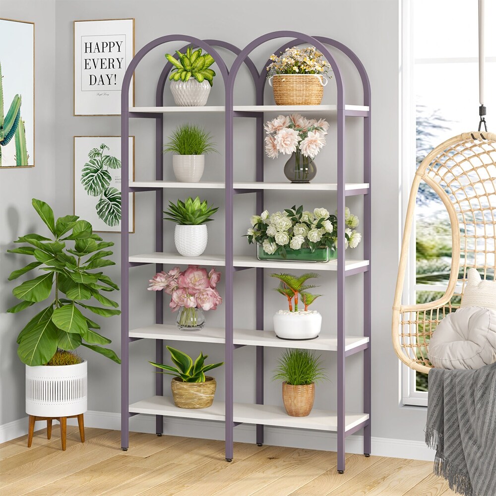 5 Tier Open Bookcase Bookshelf Wood Etagere Storage Purple   52 x 63