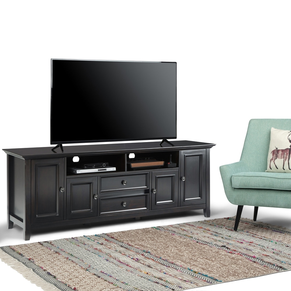 WYNDENHALL Halifax SOLID WOOD 72 inch Wide Transitional TV Media Stand For TVs up to 80 inches   72\