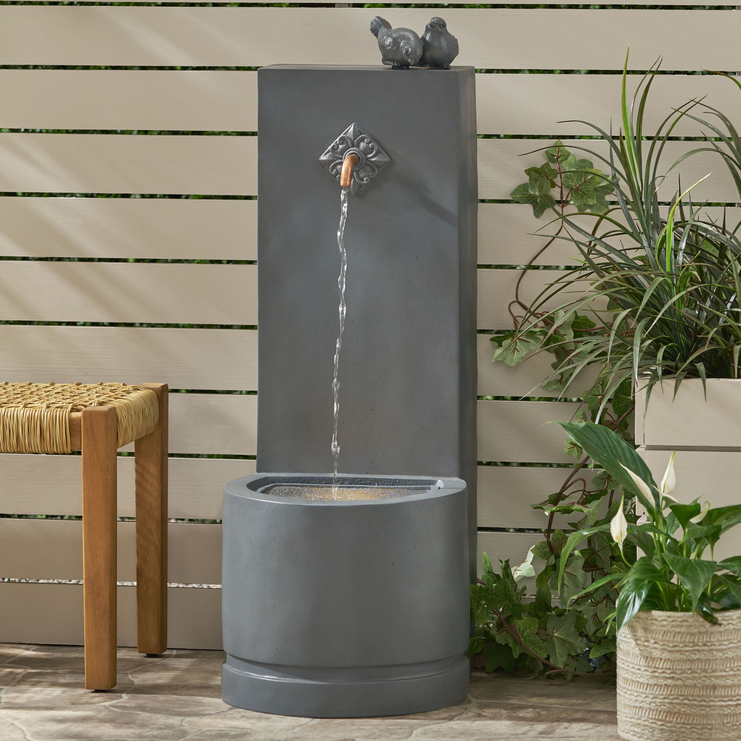 Terra Outdoor Single Spout Bird Fountain, Gray