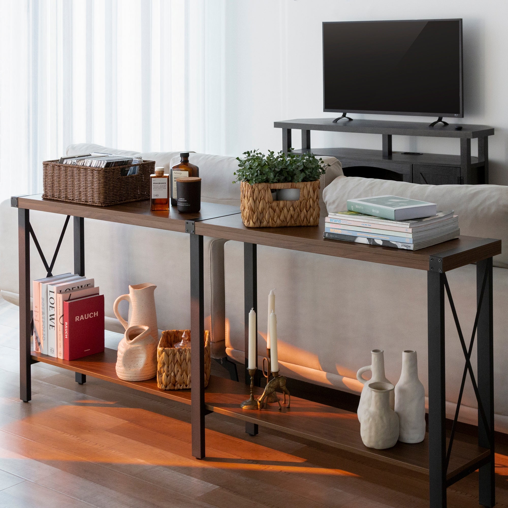 Console Table， Long Sofa Table with Shelf for Living Room and Entryway