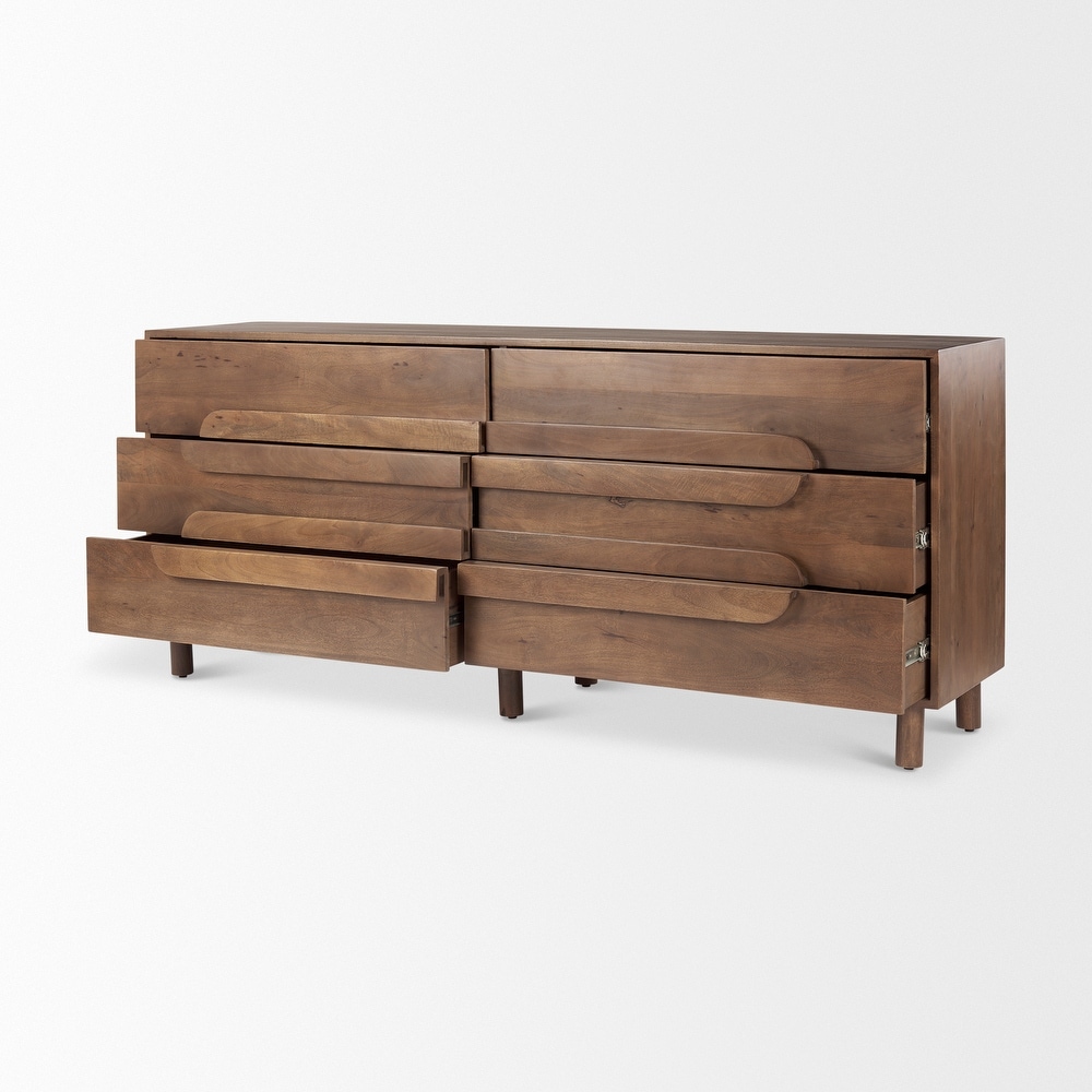 Astrid Medium Brown Solid Mango Wood 6 Drawer Sideboard   74.3L x19.8W x 29.5H