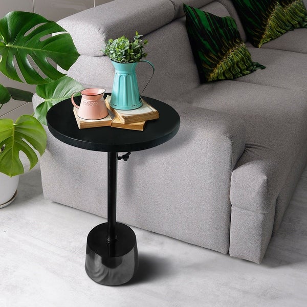 Aluminum Frame Round Side Table with Marble Top and Adjustable Height， Black