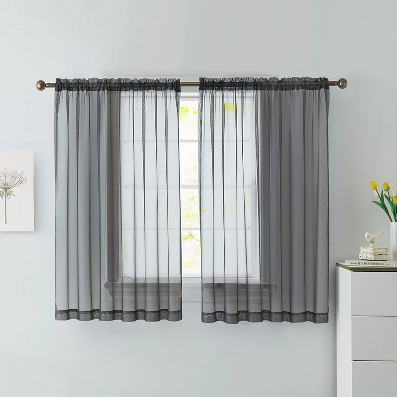 THD Sheer Voile Window Curtain Panels Cafe Tier Valance， Set of 2 tiers/valances