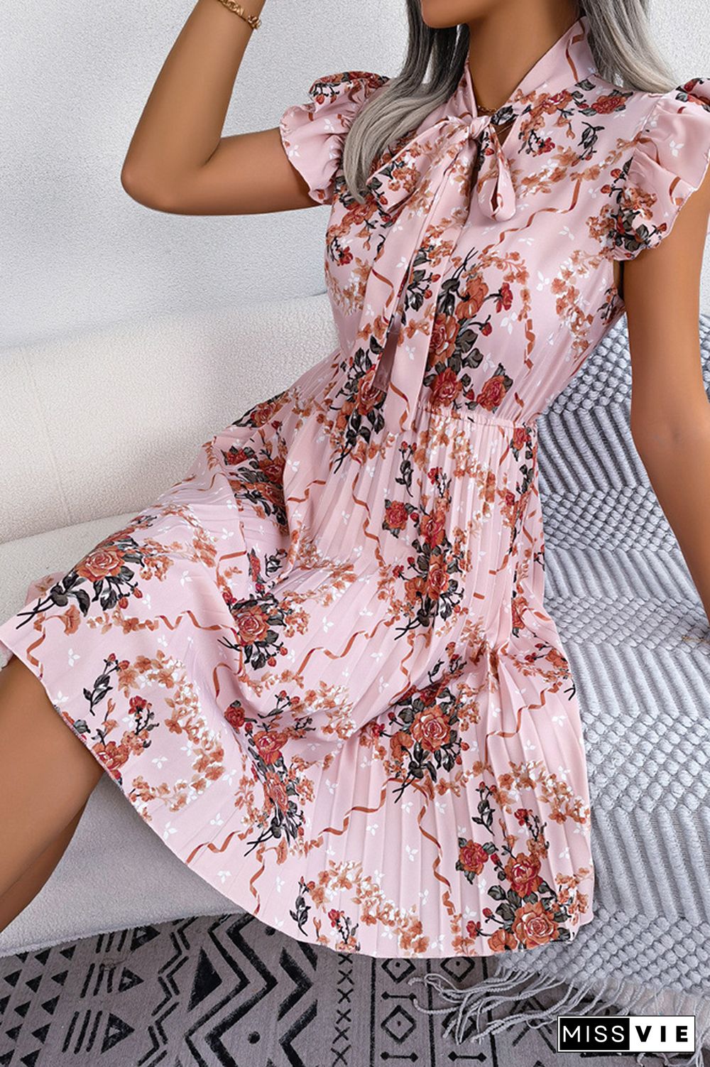 Ruffle Sleeves Smocked Floral Dress