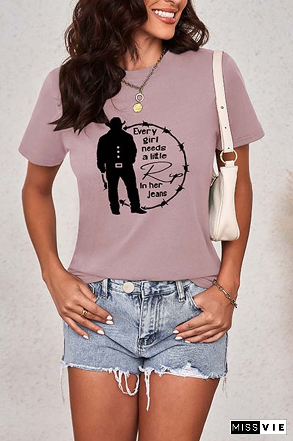 Every Woman Needs a Little Rip in their Jeans Graphic Printed Short Sleeve T Shirt Wholesale