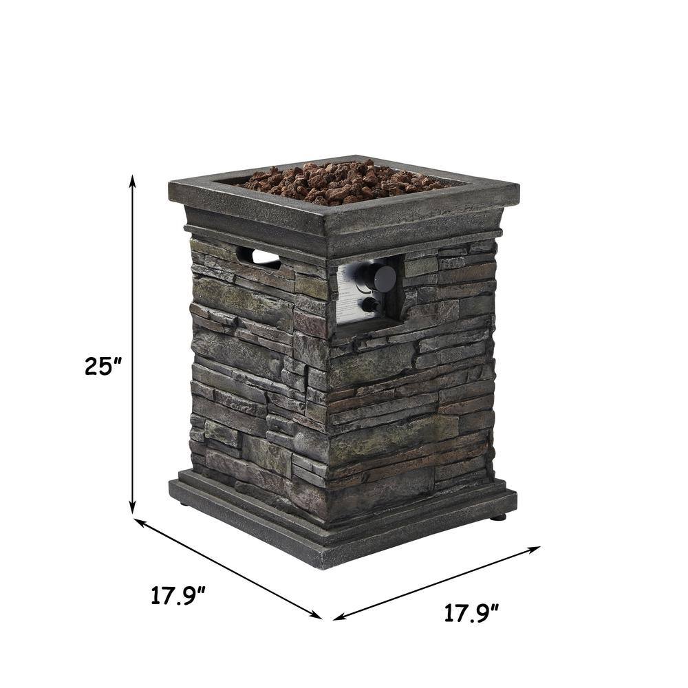 Clihome Outdoor Gray 25 in. Square Column Propane Gas Fire Pit Suitable for the Garden or Balcony CL-FP07