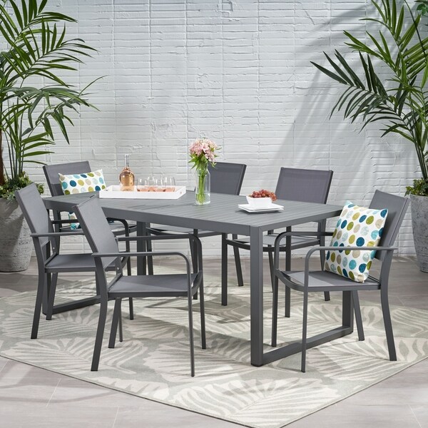 Jair Grey Mesh/ Aluminum 7piece Dining Set by Christopher Knight Home