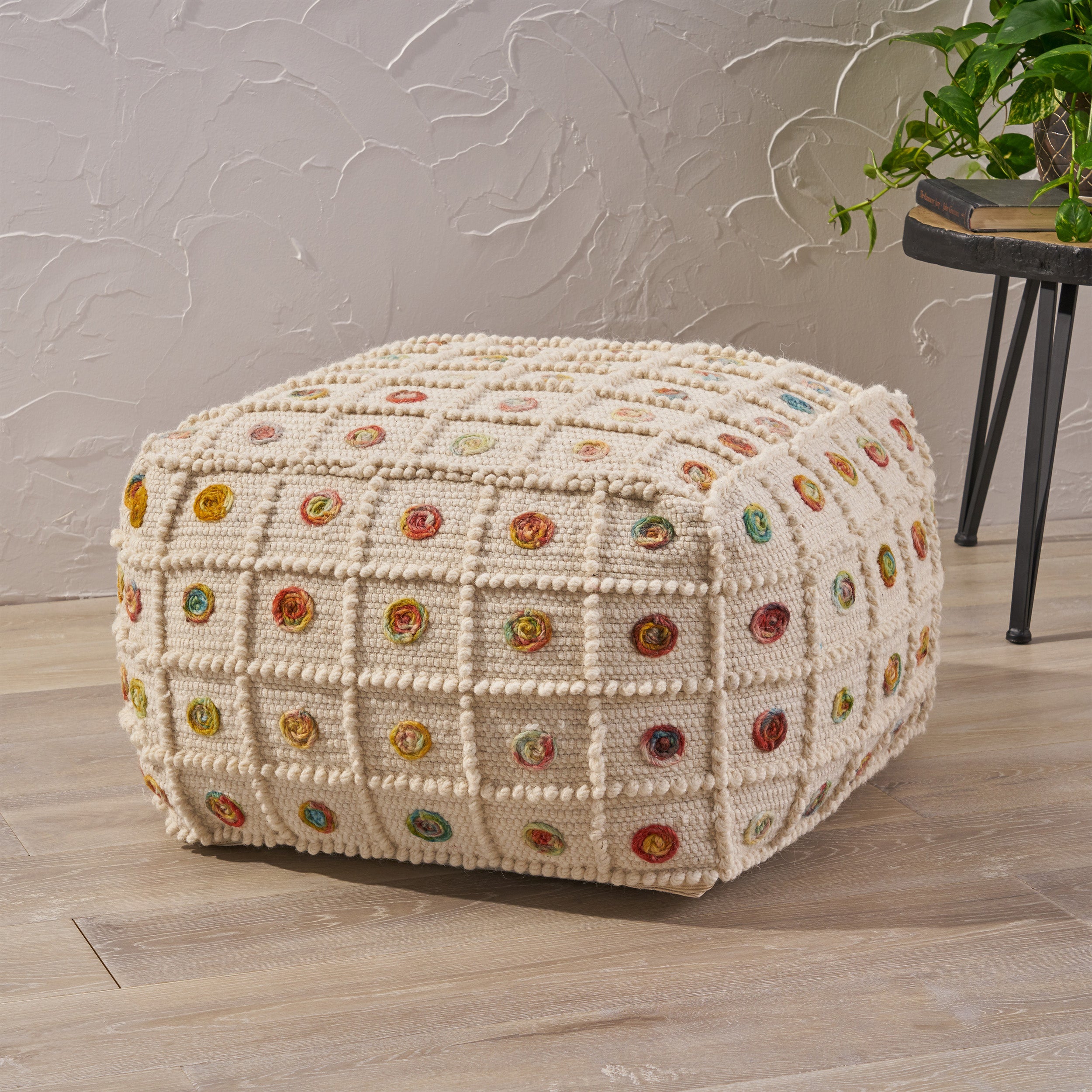 Jaceyon Boho Wool and Cotton Ottoman Pouf